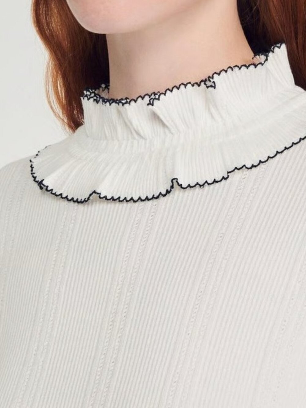 Sandro Ribbed Ruffle Mockneck Top S/M - Picture 11 of 11